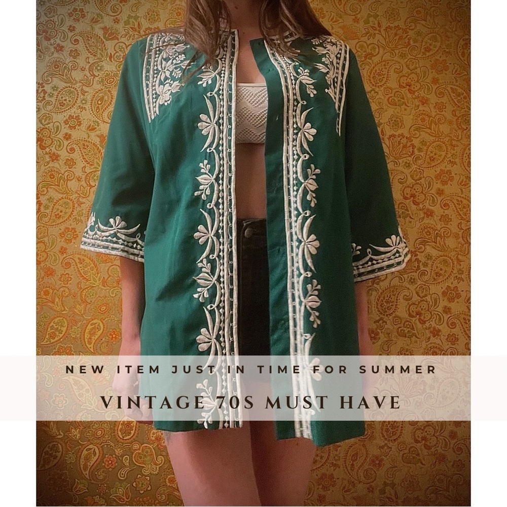 70s Vintage Single Stitches Embroidered Tunic, Small, Cover up ☀️✌️